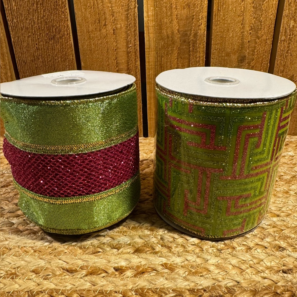 New Wide Wired Ribbon for Wreaths, Bows, Holiday Gift Wrapping, TWO Rolls